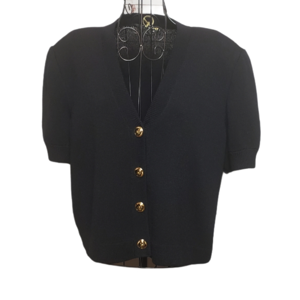 St. John Basics Button Front Short Sleeve Cardigan